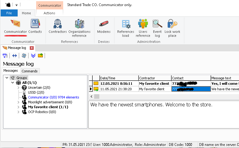 Communicator message log