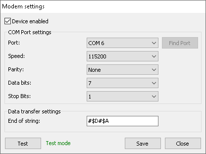 Modem settings